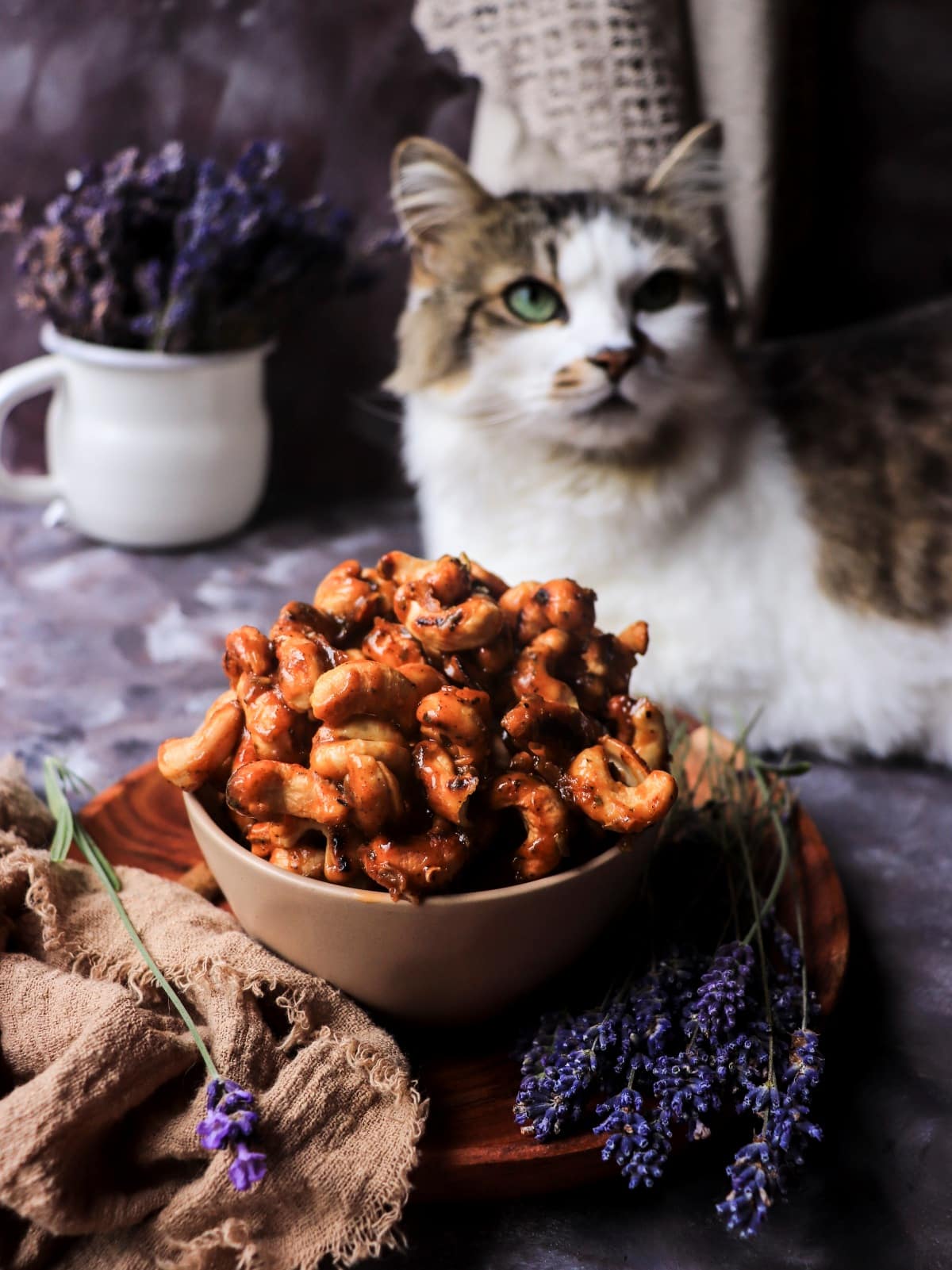 Lavender caramelized cashews with