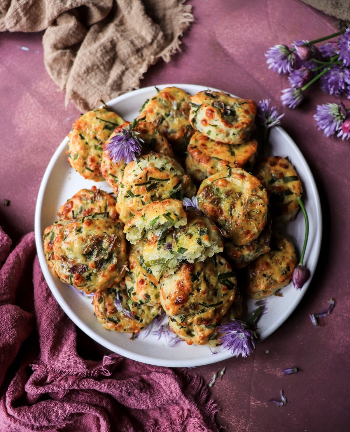 Cheese cookies with chives showing tender interior