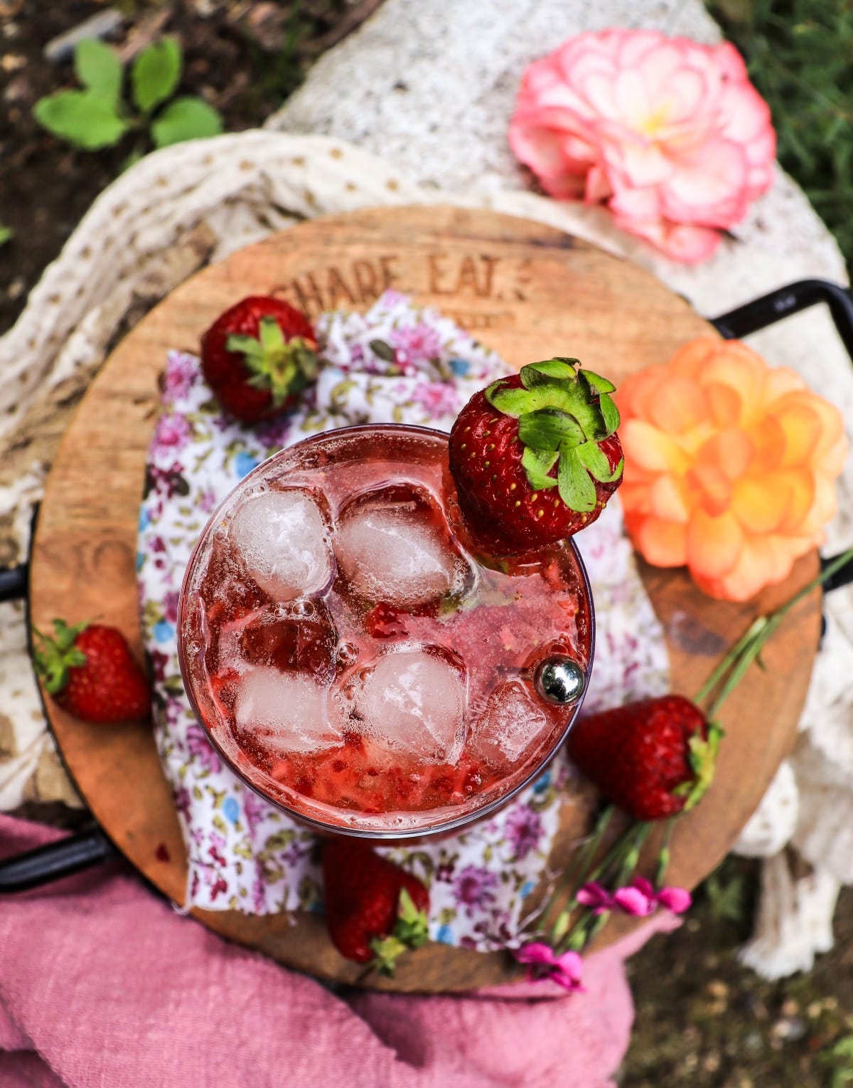 Strawberry amaretto spritz with sparkling wine