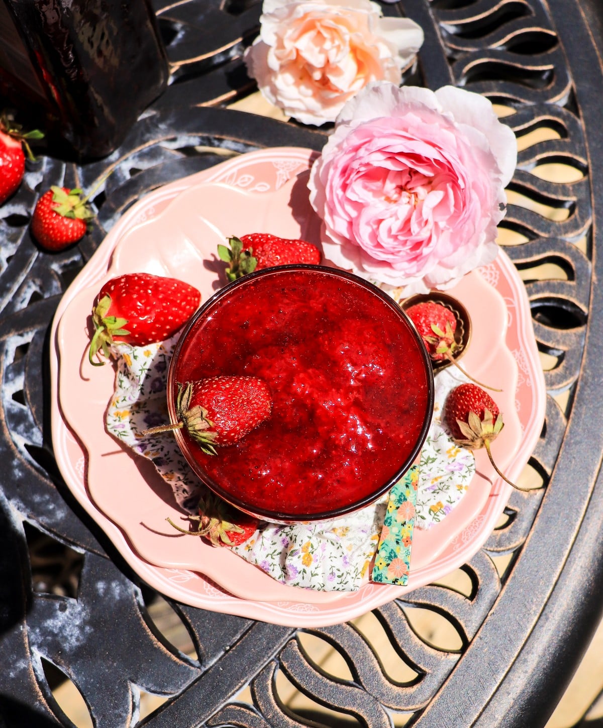 soft and chunky low sugar strawberry jam with amaretto