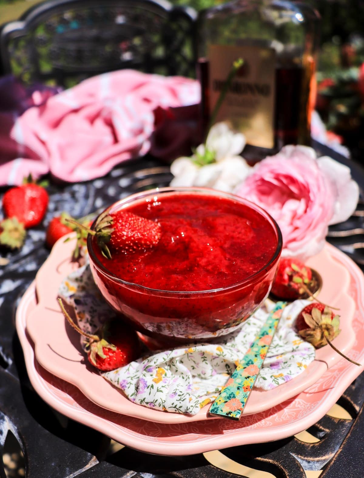 strawberry jam with amaretto and fresh strawberries