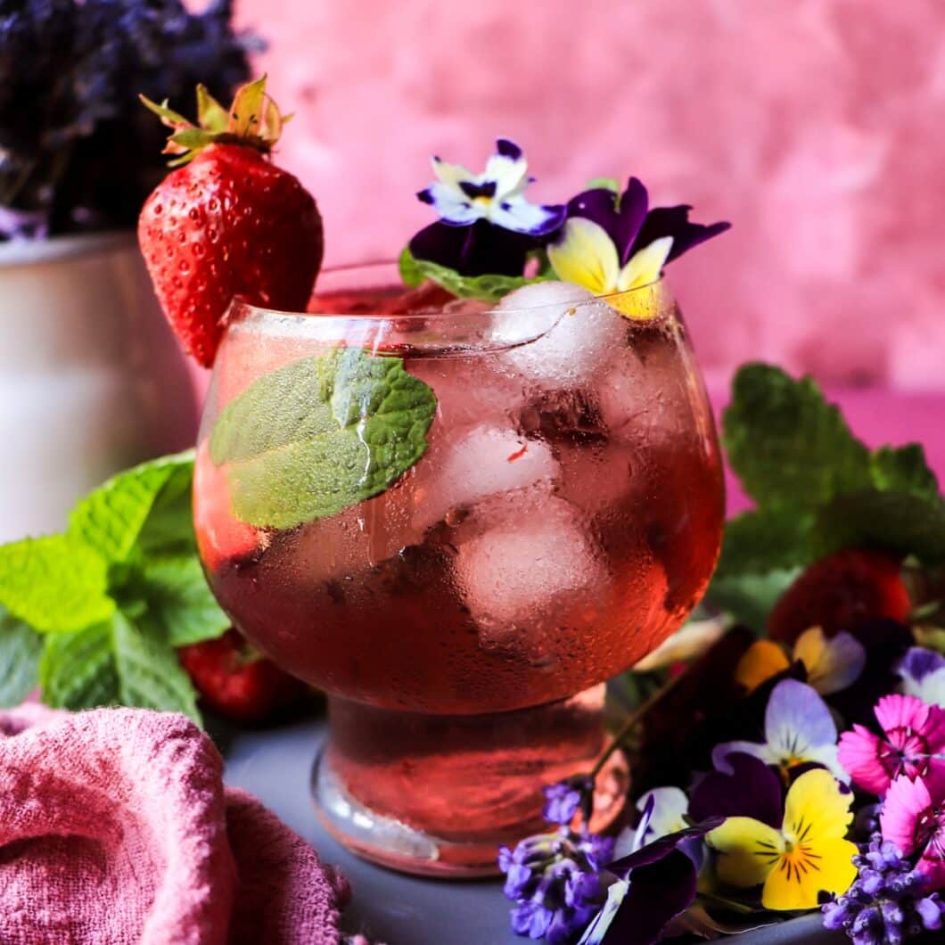Strawberry Violet Sangria with Rosé & Crème de Violette