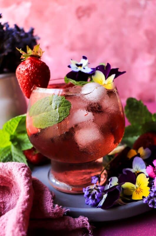 Strawberry Violet Sangria with Rosé & Crème de Violette