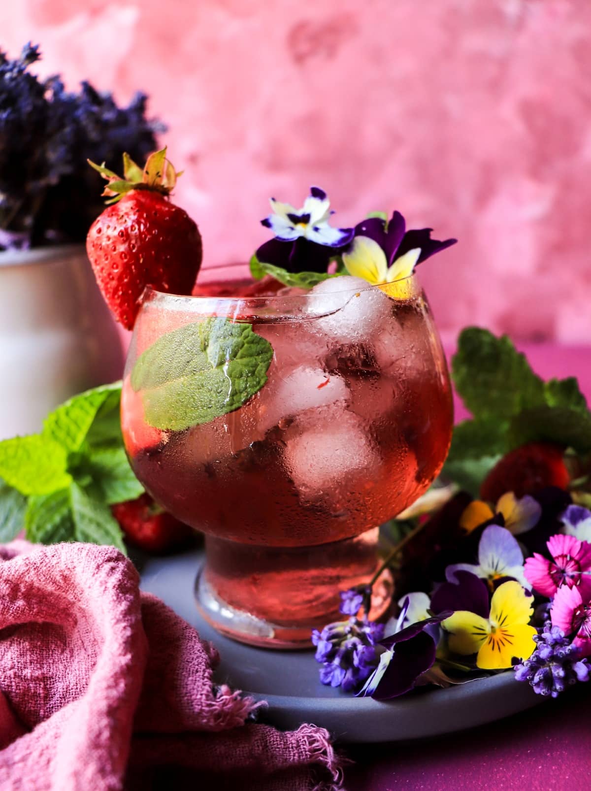 floral Strawberry Violet Sangria with Rosé & Crème de Violette
