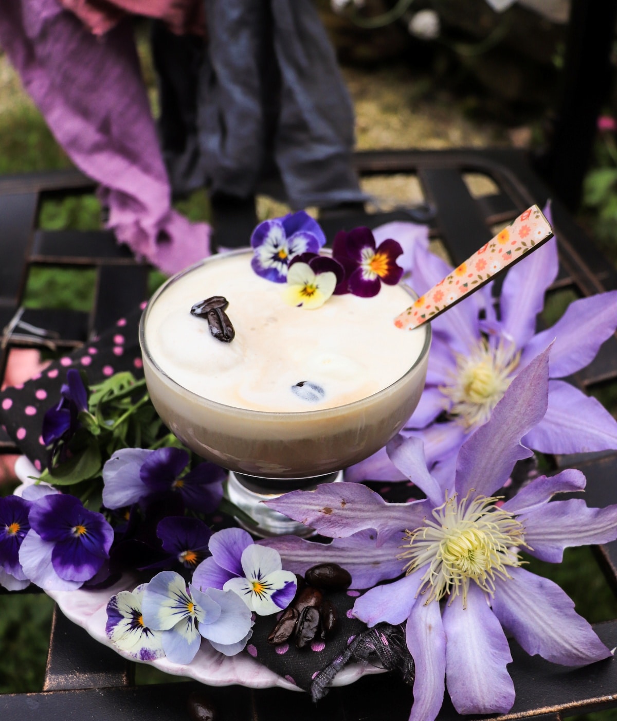 Boozy violet affogato with vanilla ice cream and hot espresso