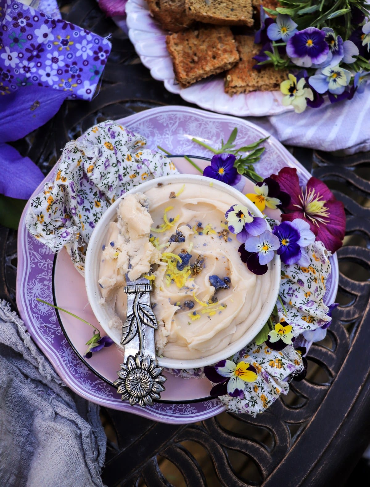 Dessert compound butter with crème de violette and honey