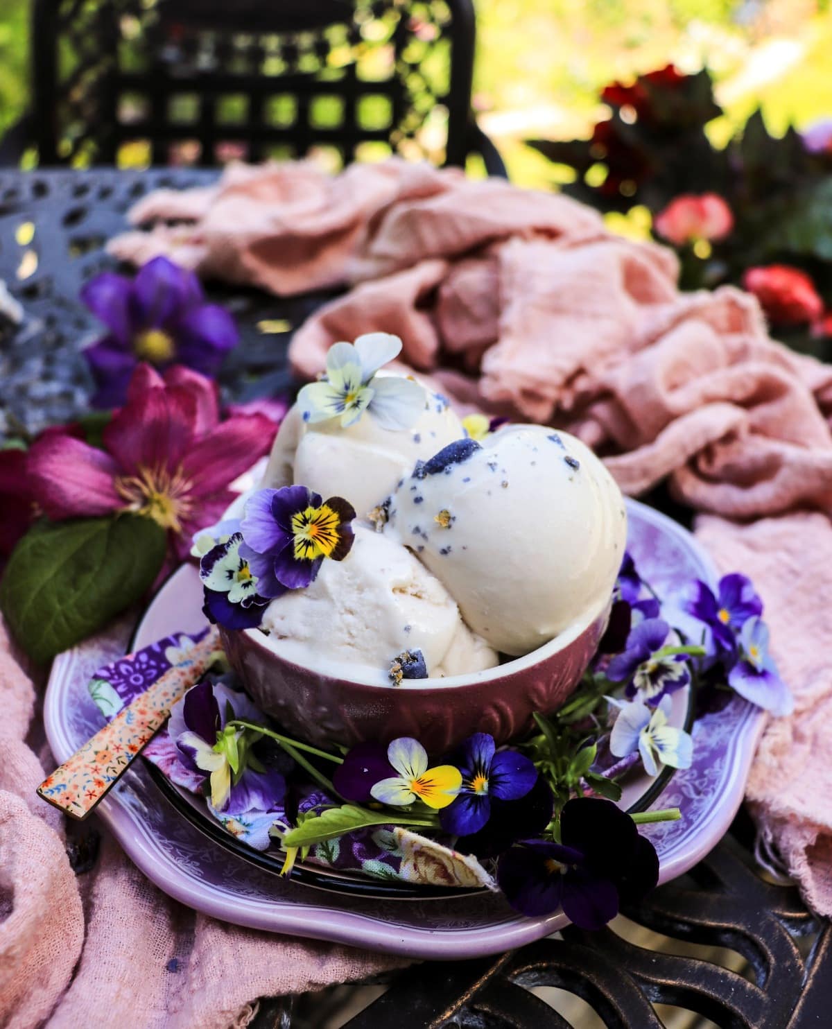 Violet ice cream made with crème de violette
