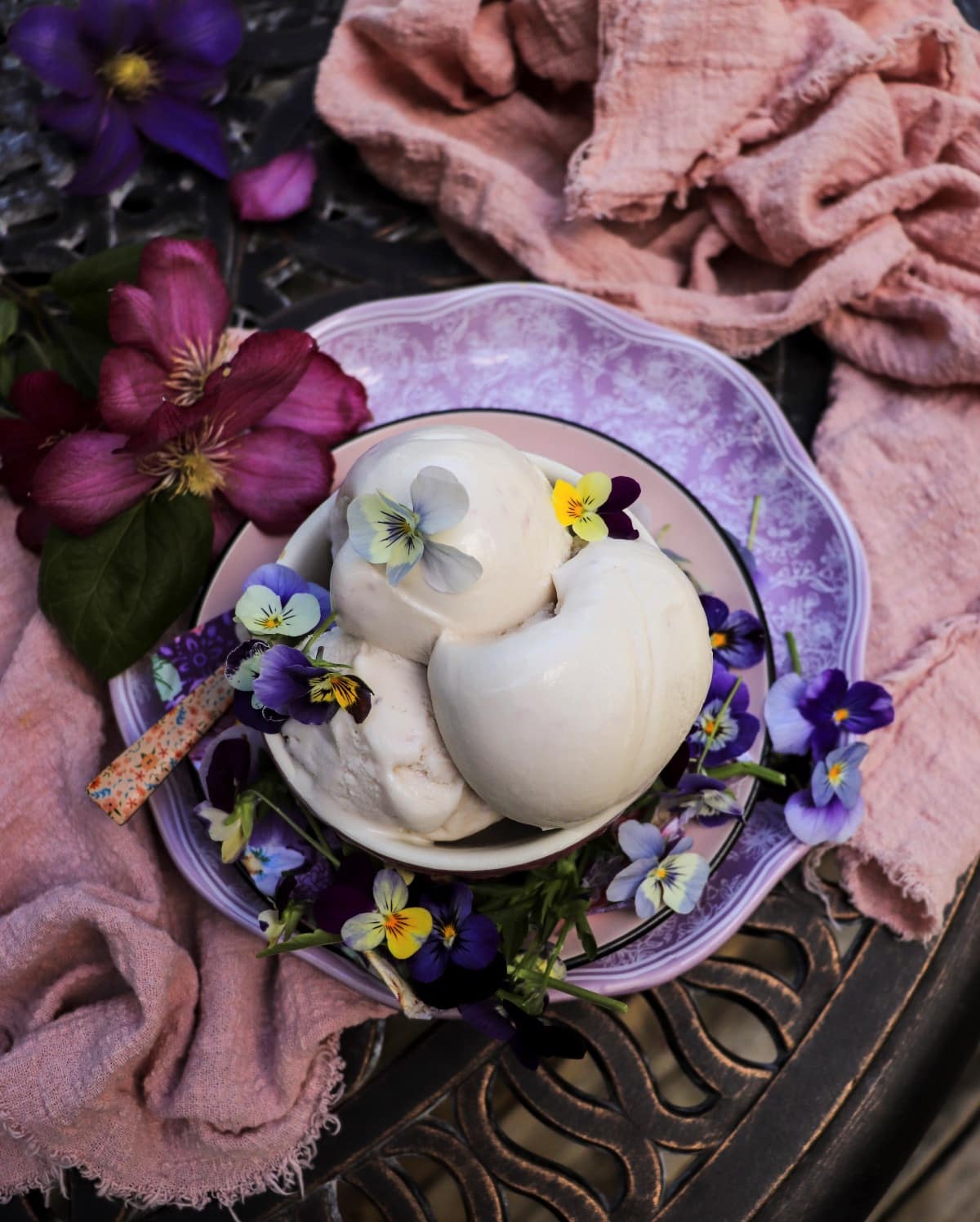 No-custard, no churn  violet liqueur ice cream with with crème de violette