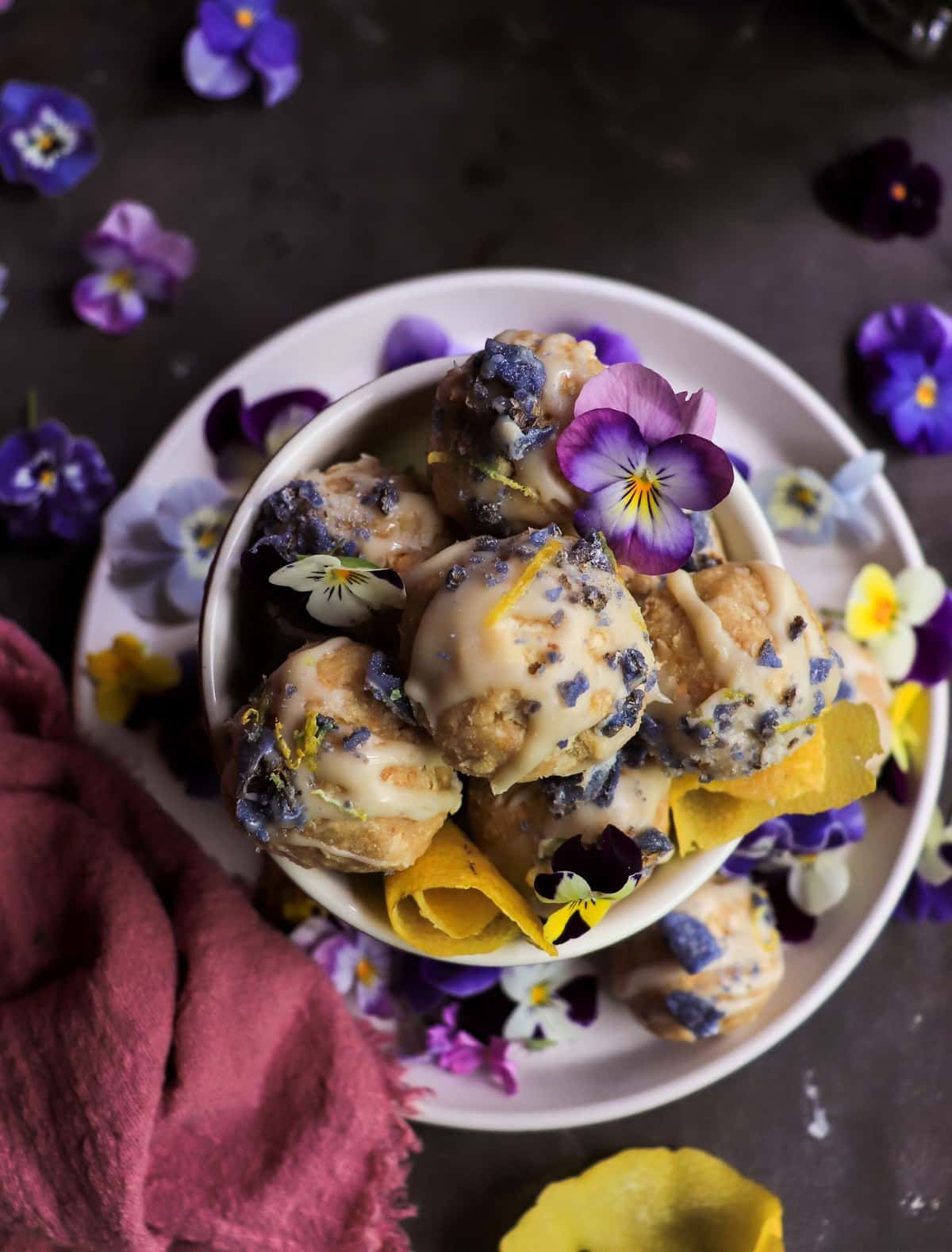Crème de violette truffles with cashews and white chocolate