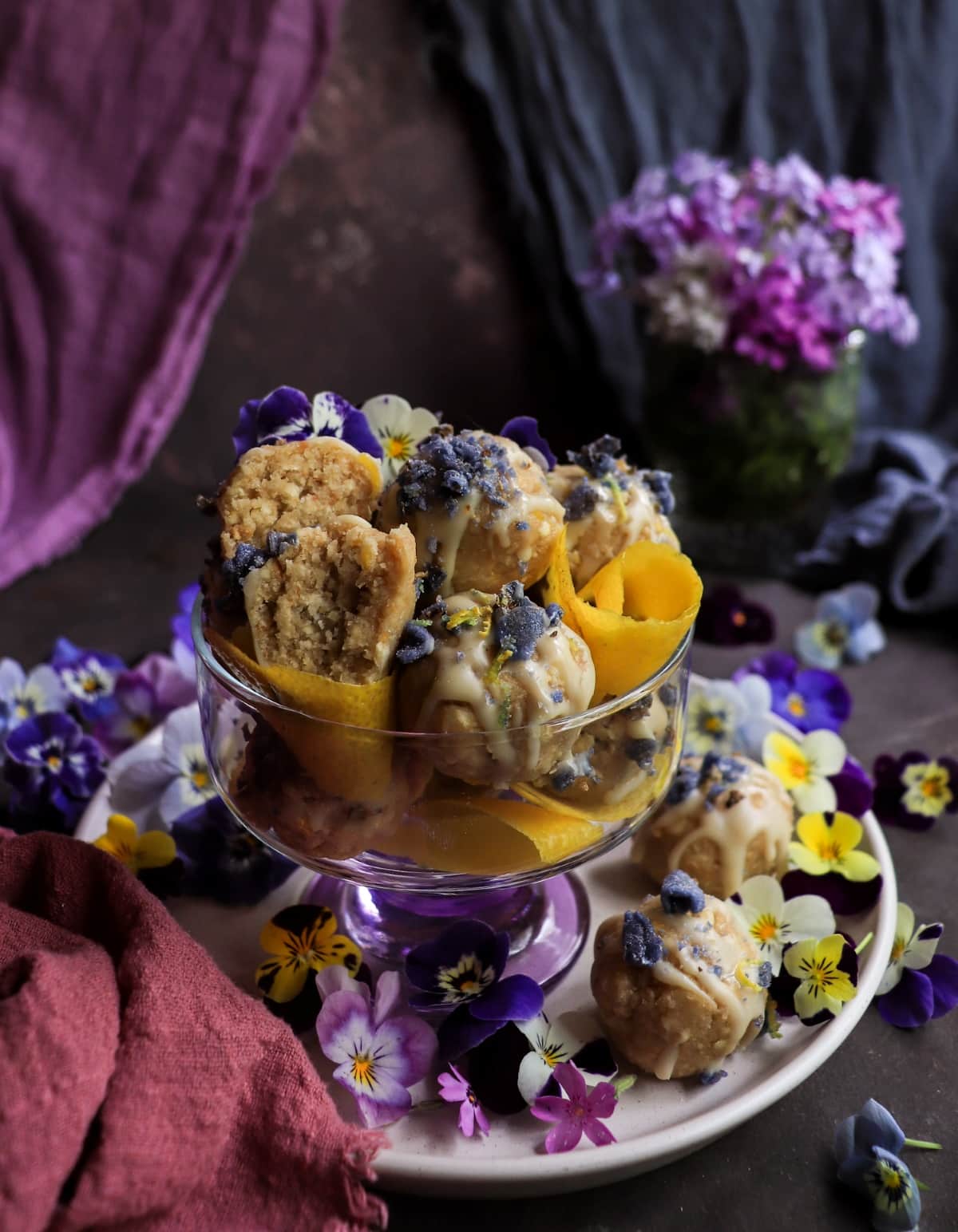 No-bake wafer truffles with crème de violette and lemon