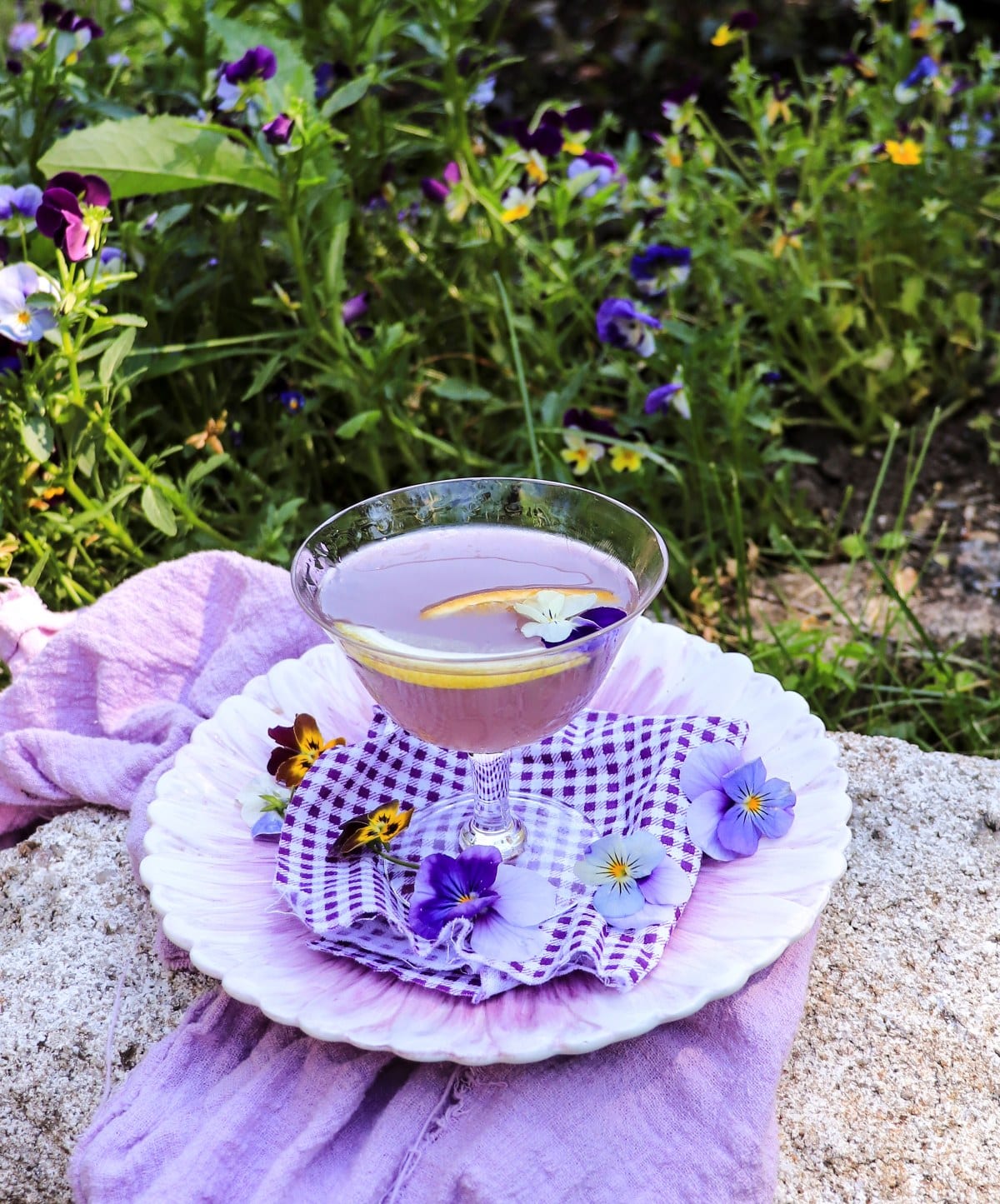 Violet gin cocktail with crème de violette and fresh lemon juice