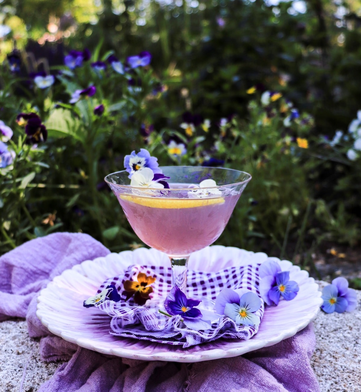 Water Lily cocktail with gin, crème de violette, Cointreau, and lemon
