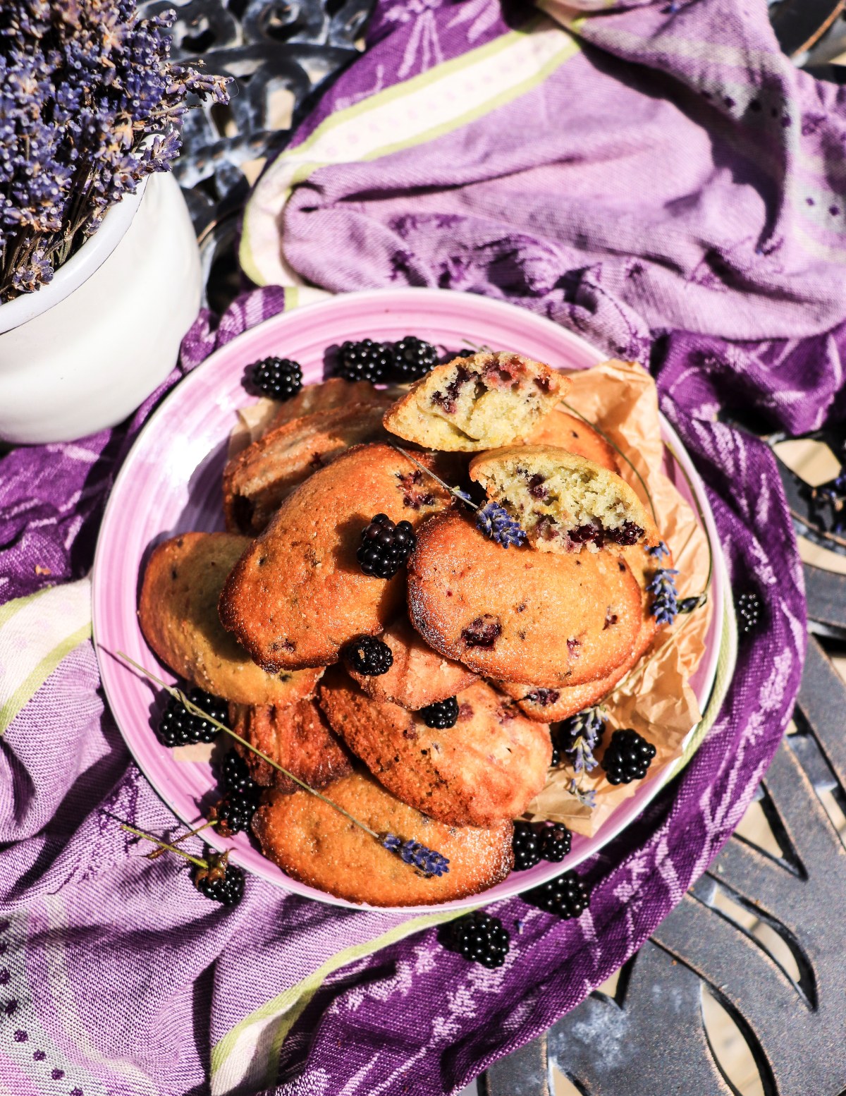 blackberry honey madeleines with lavender