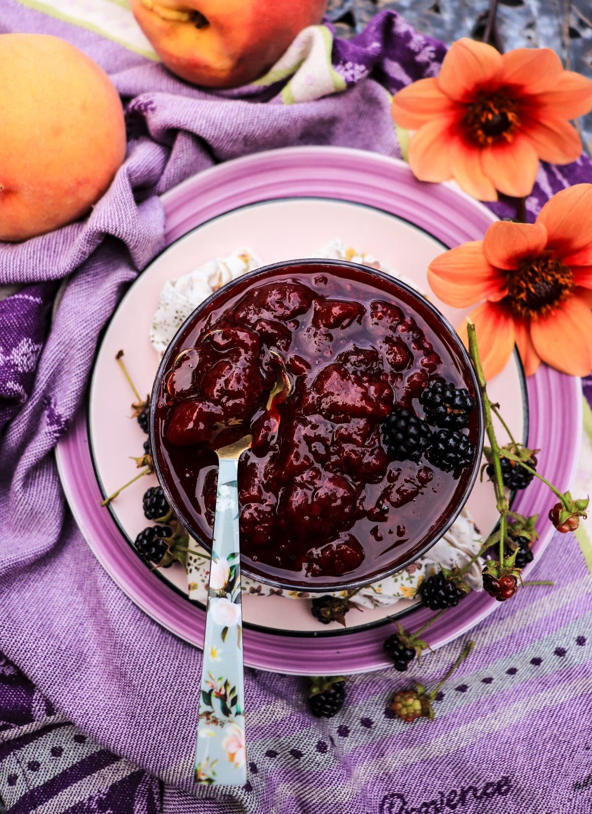 peach jam with blackberries and maple sugar
