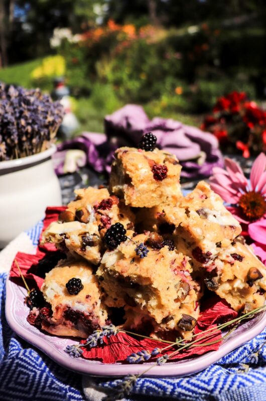 Blackberry Pistachio Bars with Lavender and White Chocolate