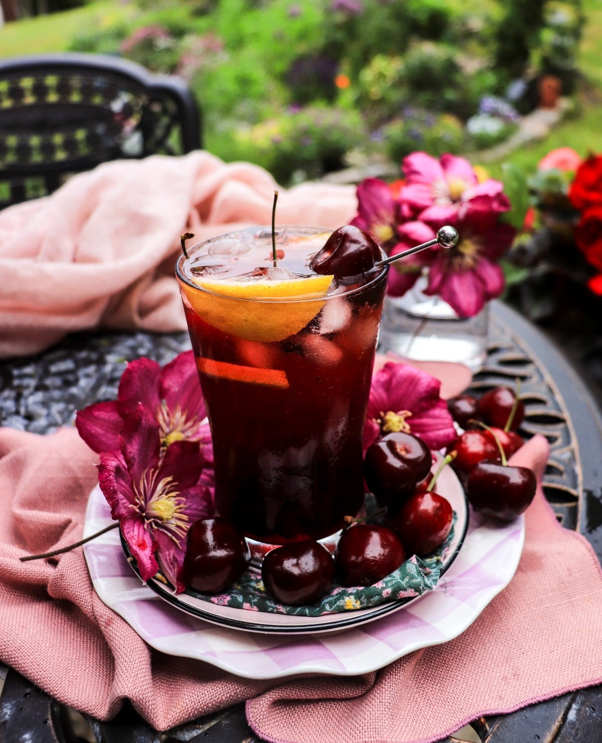 amaretto fizz cocktail with cherry jam