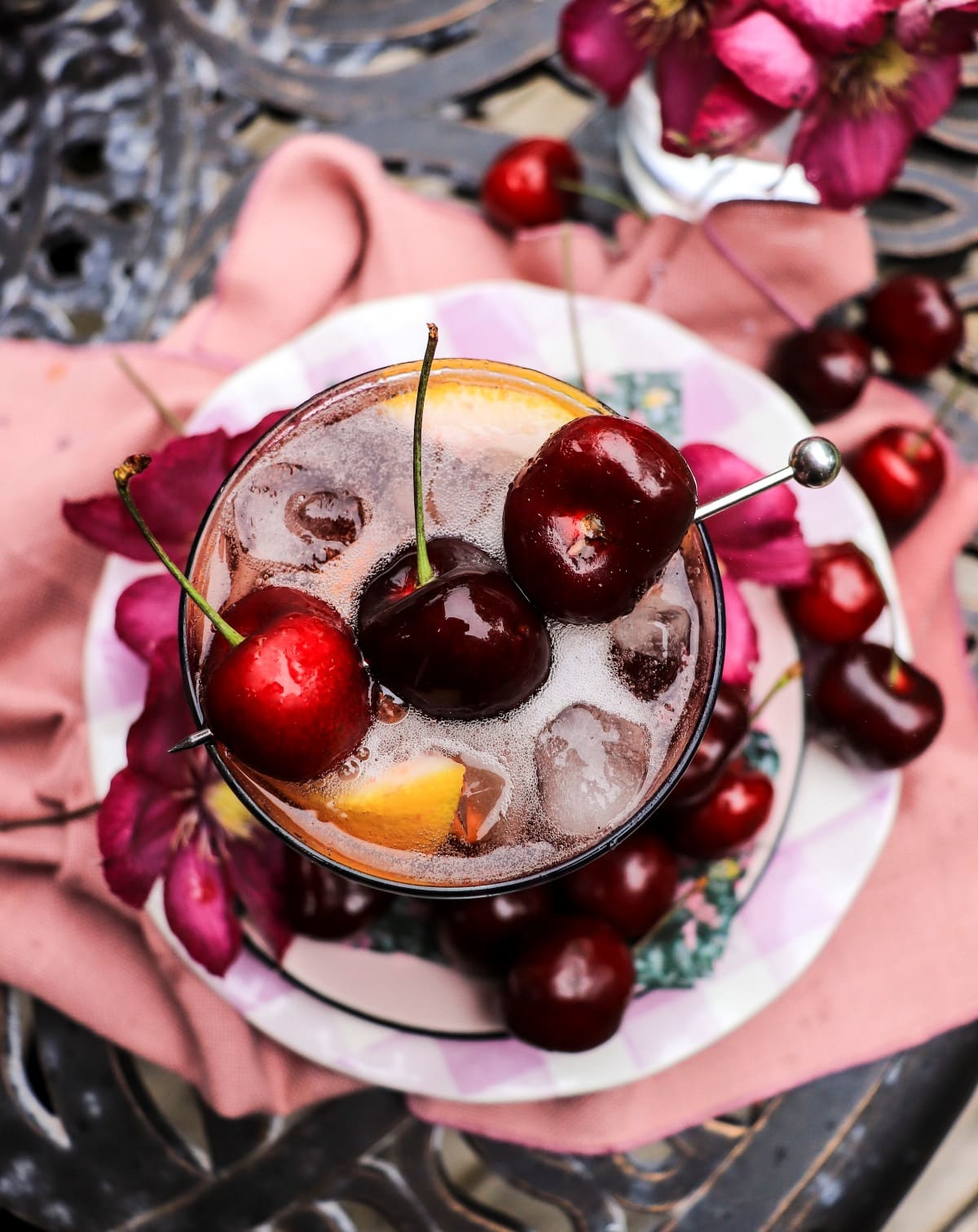 amaretto fizz cocktail with cherry jam