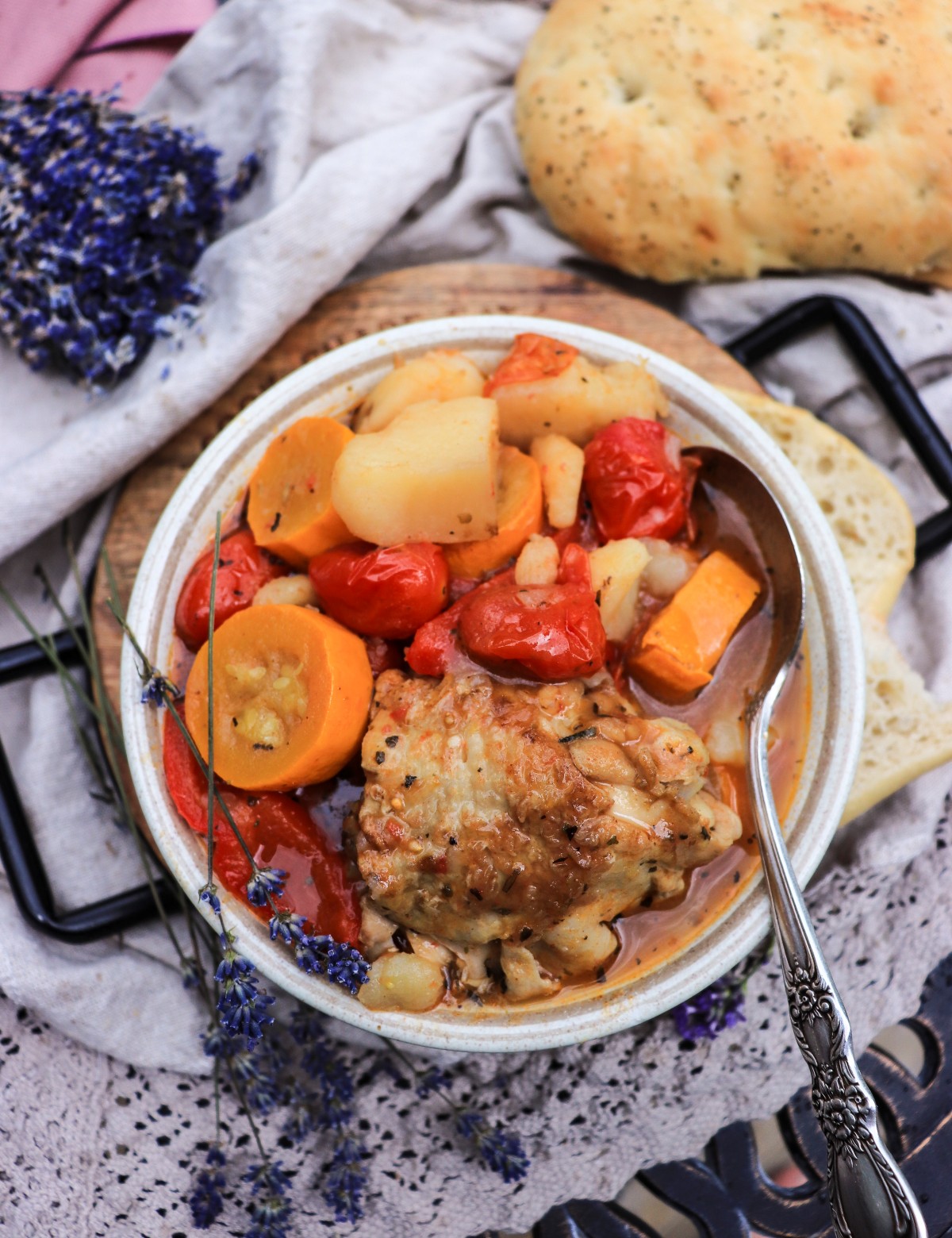 chicken stew with potatoes, zucchini and tomatoes