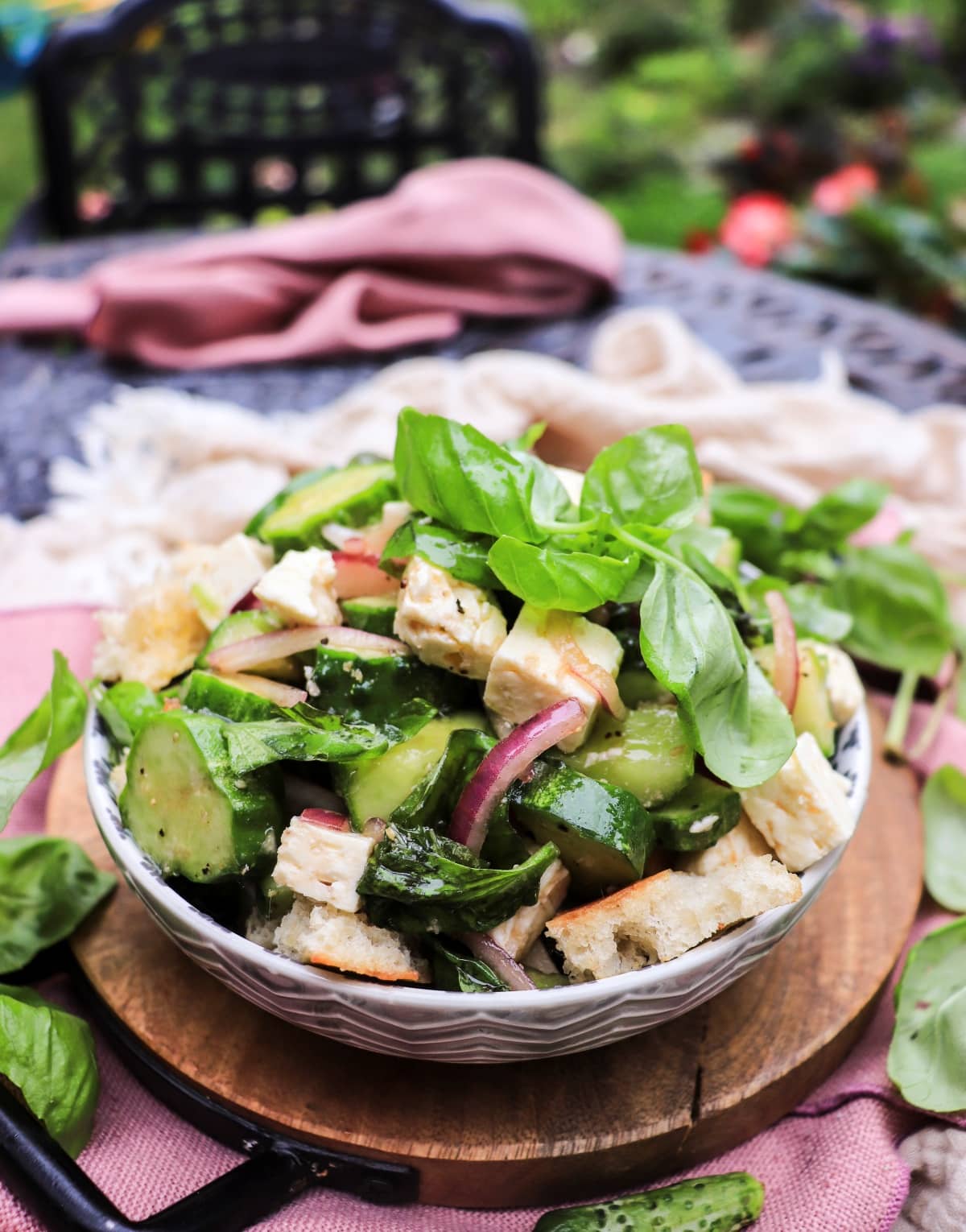 cucumber salad with feta and toasted bread (panzanella-style)