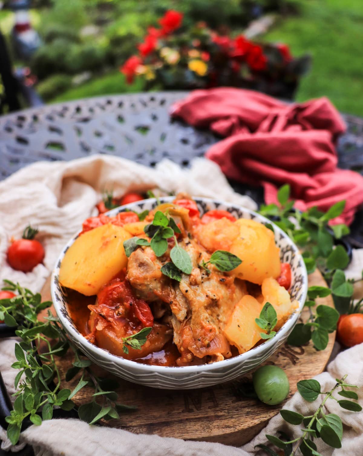 rustic chicken potato stew with garden fresh tomatoes