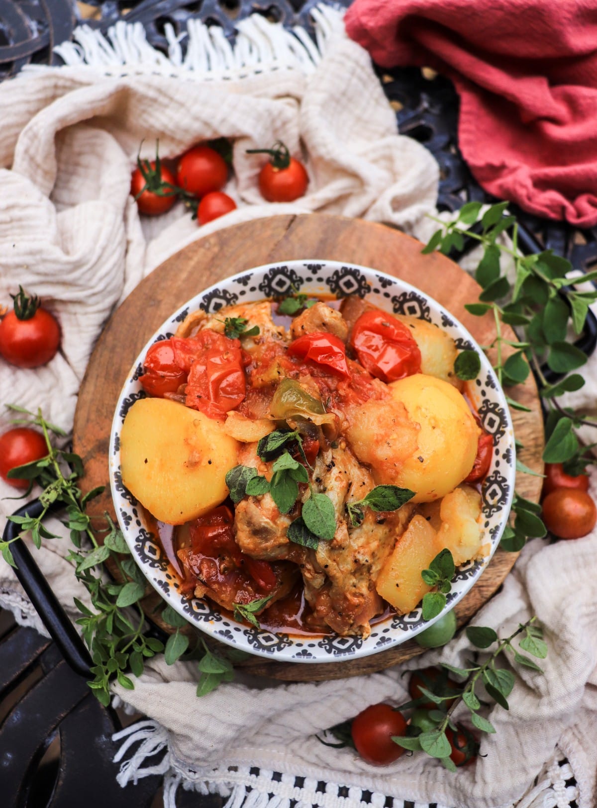 chicken stew with fresh tomatoes and potatoes