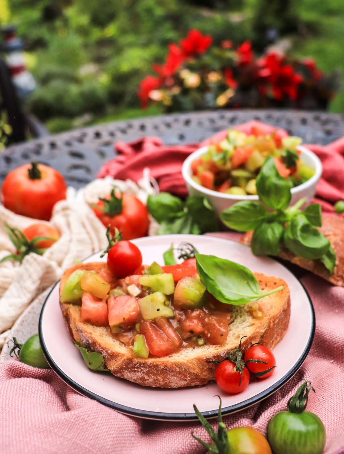 Fresh tomato relish served on toasted bread