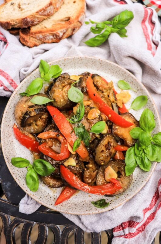 Georgian-Inspired Marinated Eggplant with Red Peppers