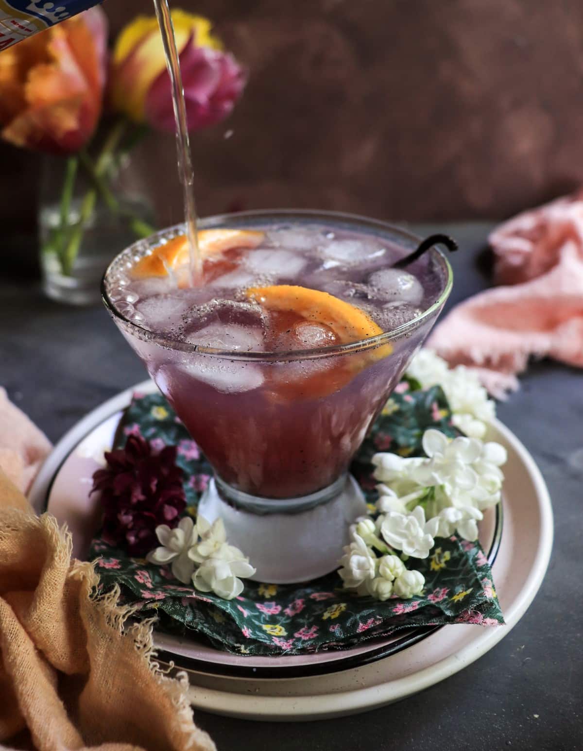Grapefruit and honey cocktail with vanilla and soda water