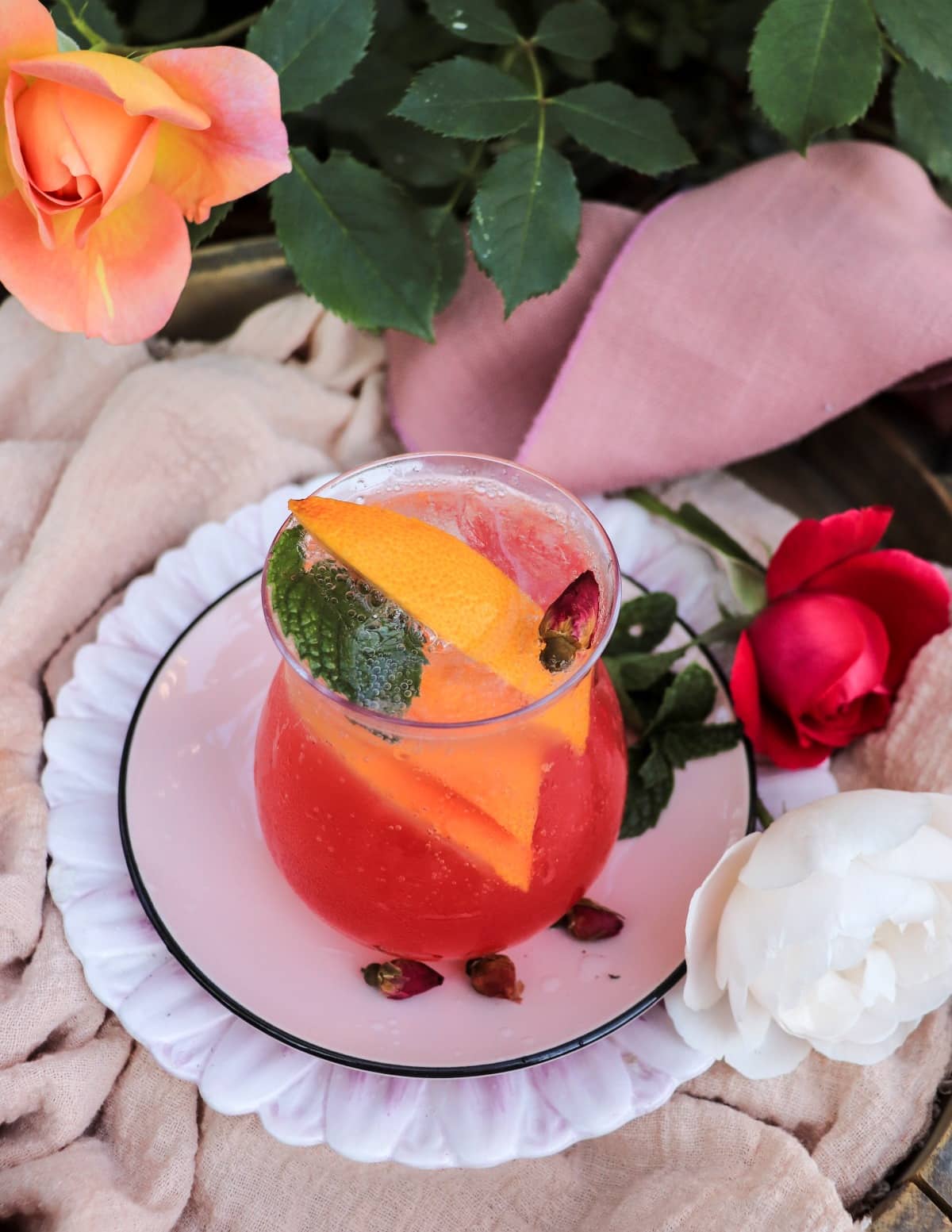 rose syrup mocktail with grapefruit and tonic