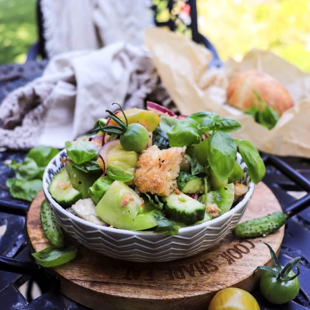 Green Tomato Panzanella Salad