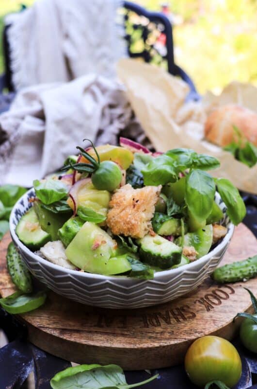 Green Tomato Panzanella Salad