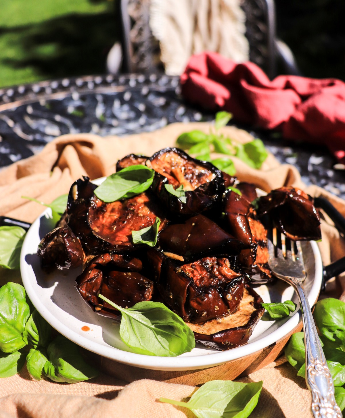 grilled marinated eggplant with basil