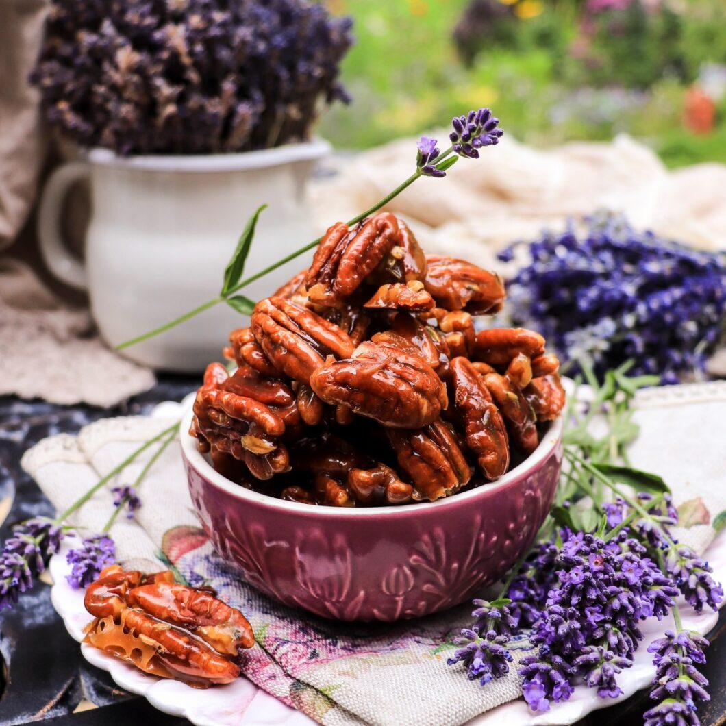 Honey Caramelized Pecans with Lavender