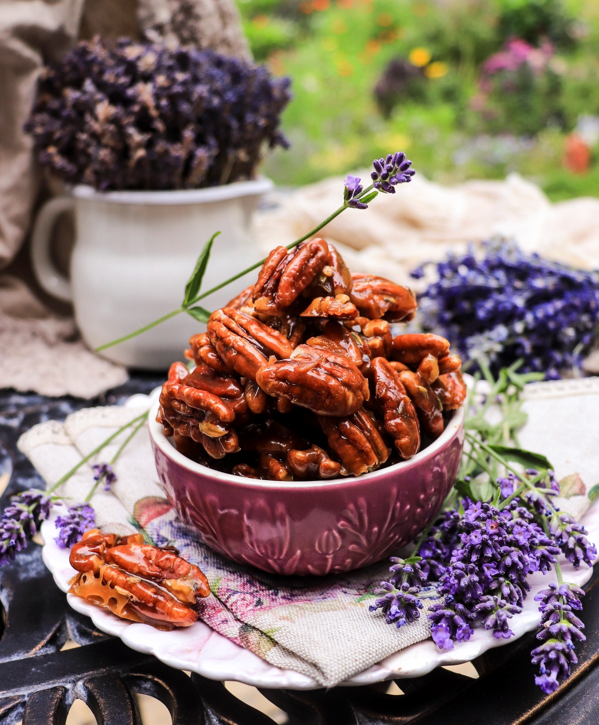honey caramelized pecans with lavender