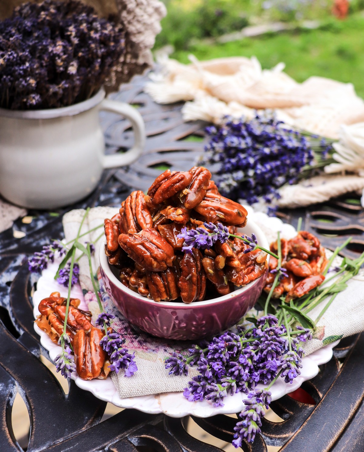 honey caramelized pecans with lavender