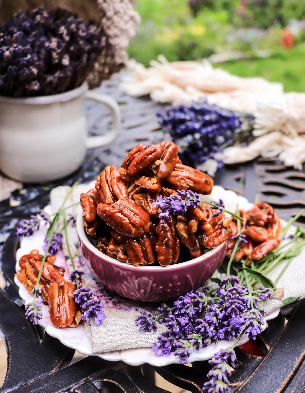 stovetop honey caramelized pecans with lavender