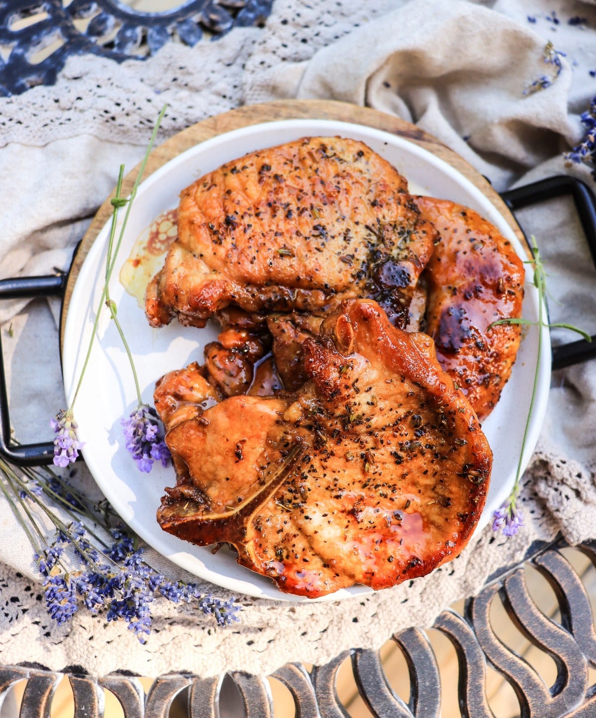 pan seared pork chops with honey glaze and herbes de provence