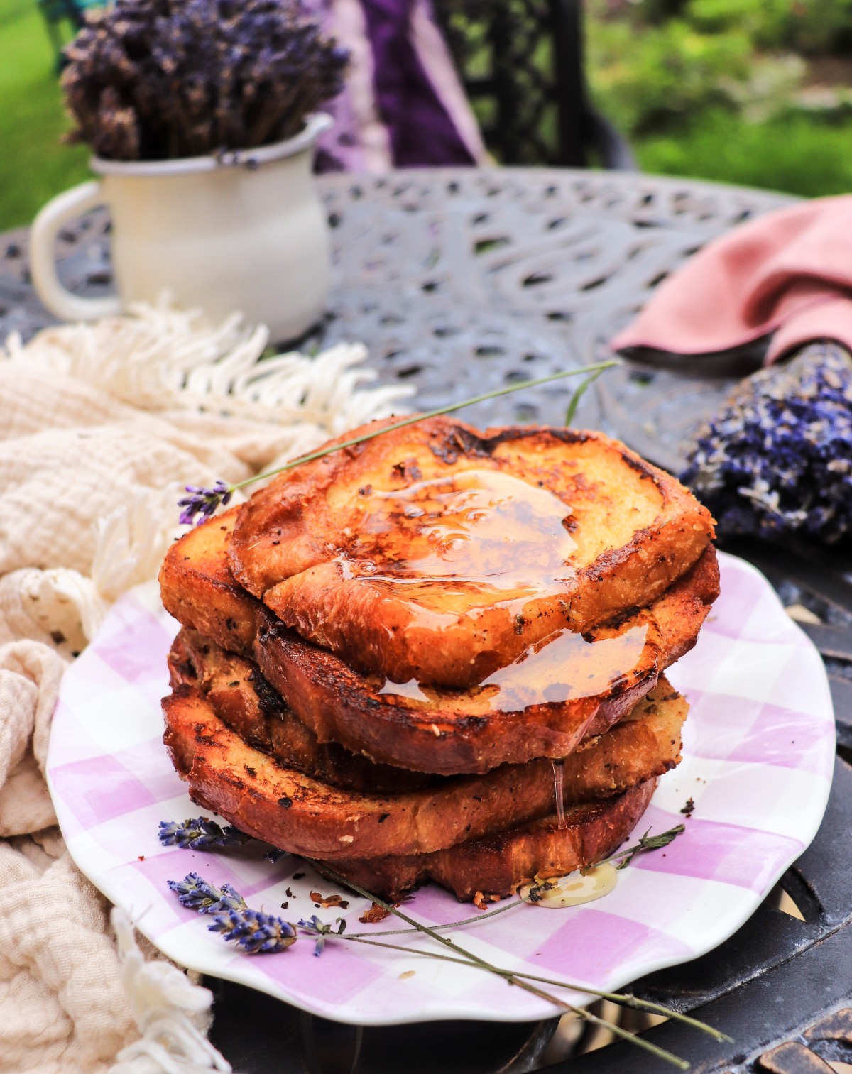 French toast with lavender and maple syrup