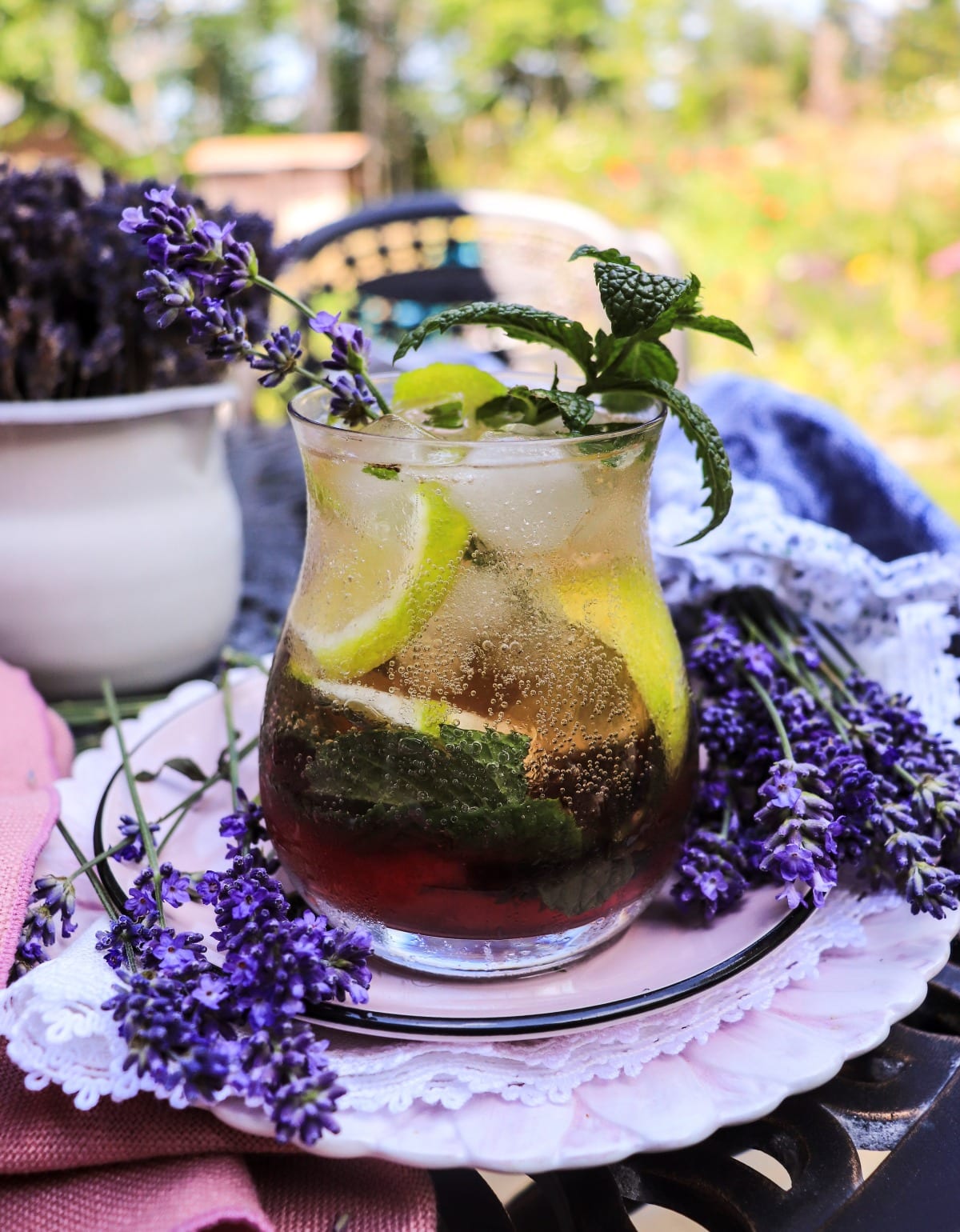 lavender lime cooler with mint and fresh lavender