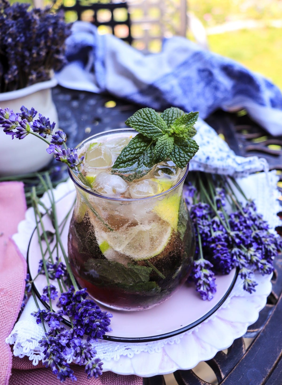 lavender lime mocktail with fresh mint and lime