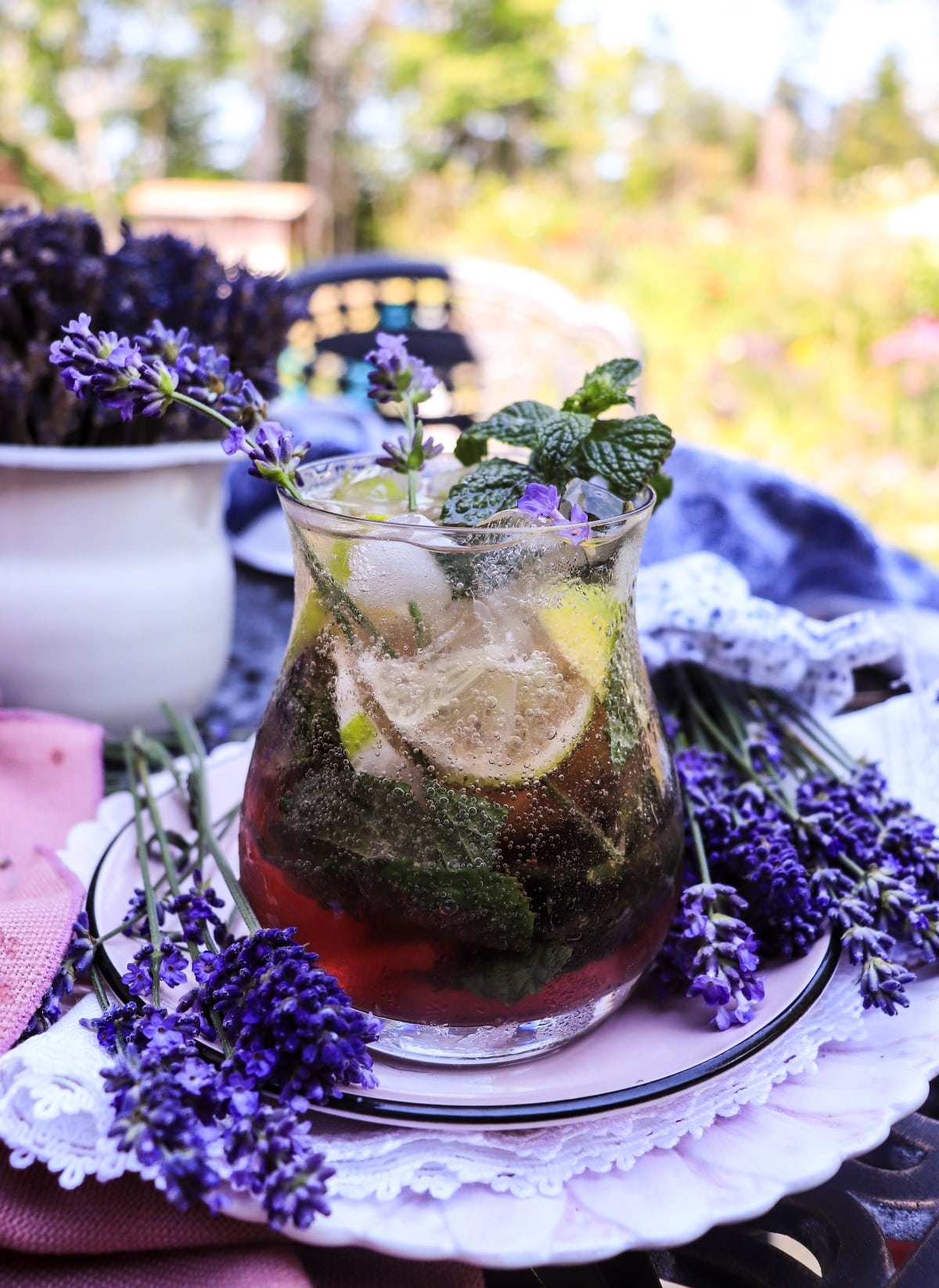 sparkling lavender lime drink with mint