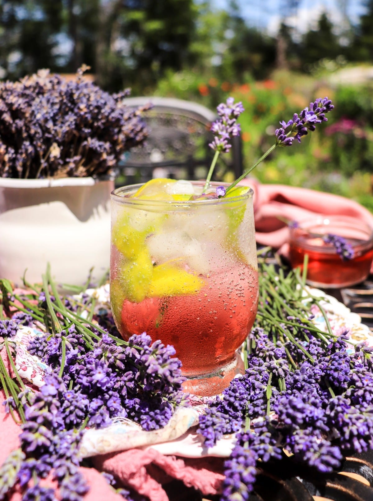 lavender syrup drink with tonic water