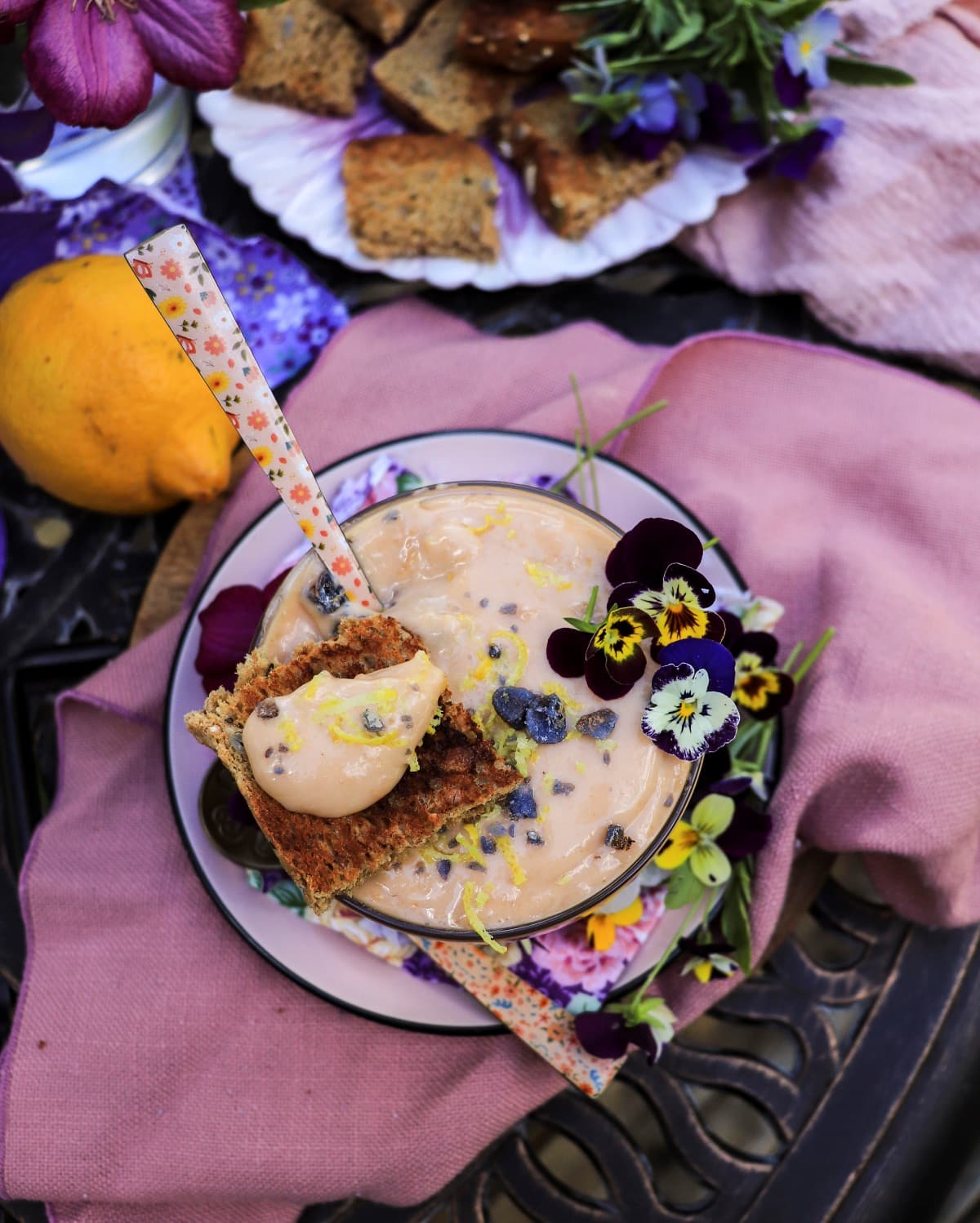 Lemon curd with violet liqueur