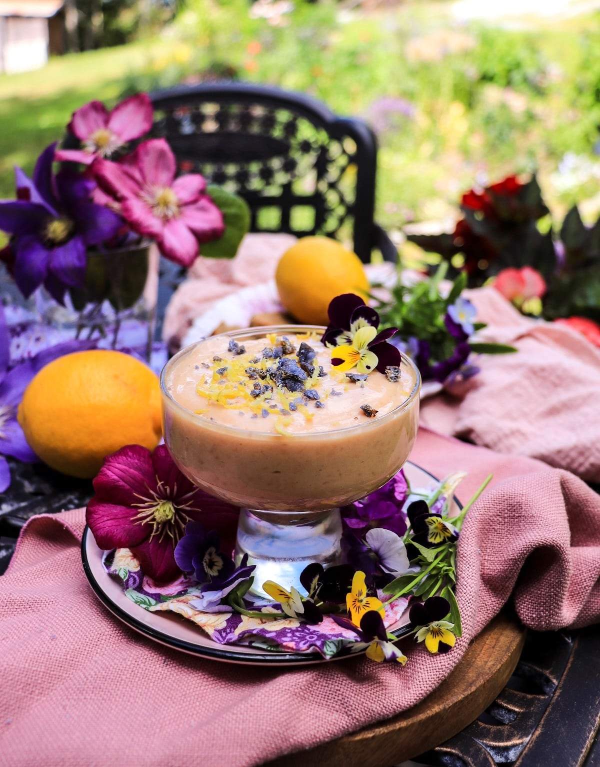 lemon curd with violet liqueur