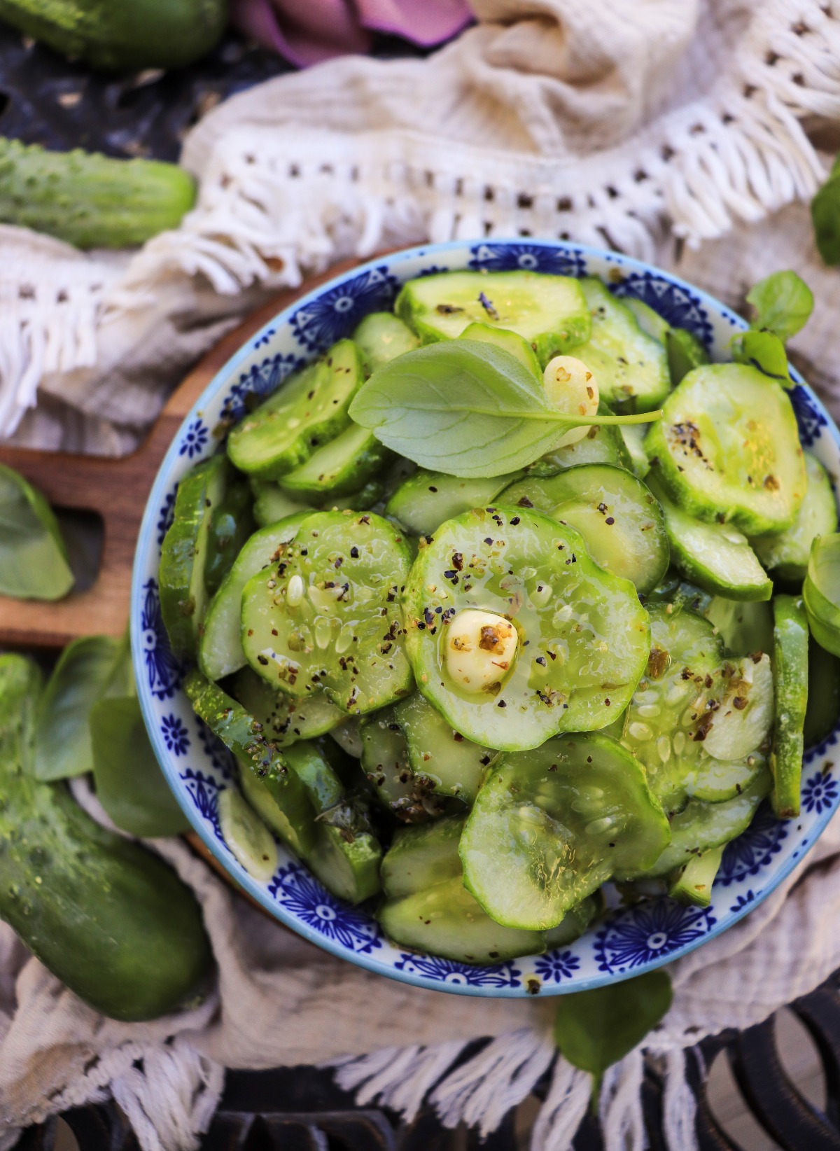 marinated cucumbers with oregano and garlic