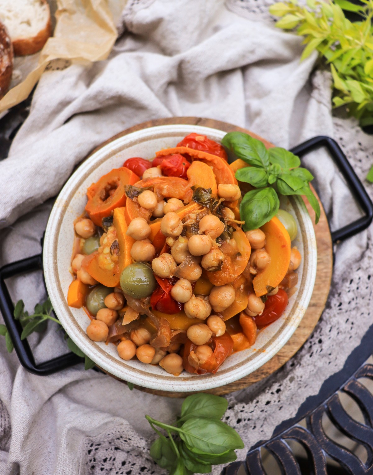 zucchini chickpea stew with fresh tomatoes and basil