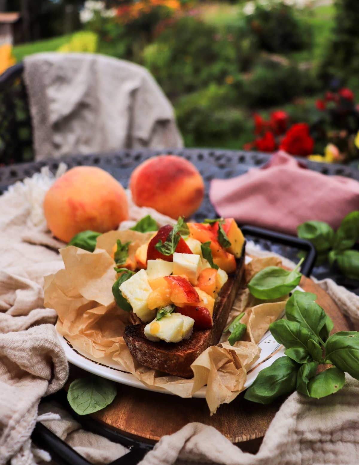 toast with peach and mozzarella