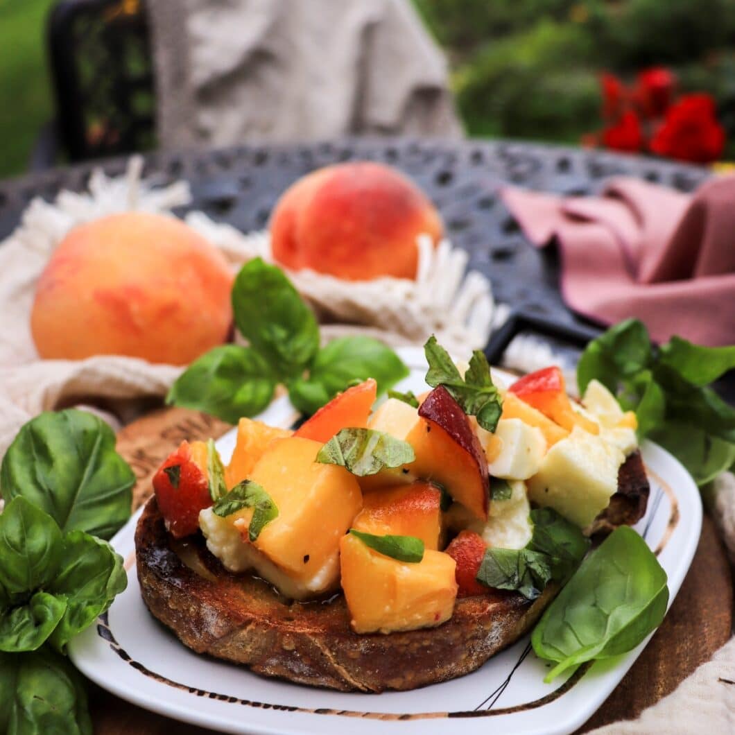 Peach Bruschetta with Mozzarella and Basil