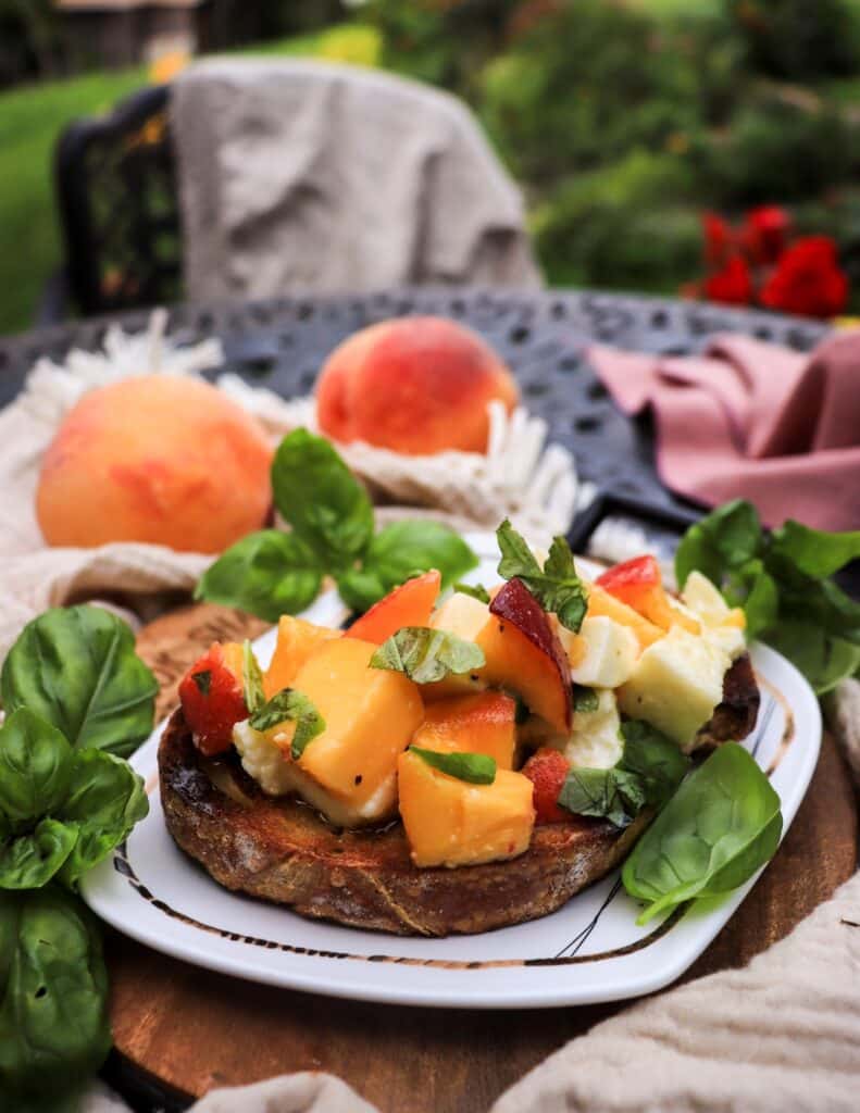 Peach Bruschetta with Mozzarella and Basil