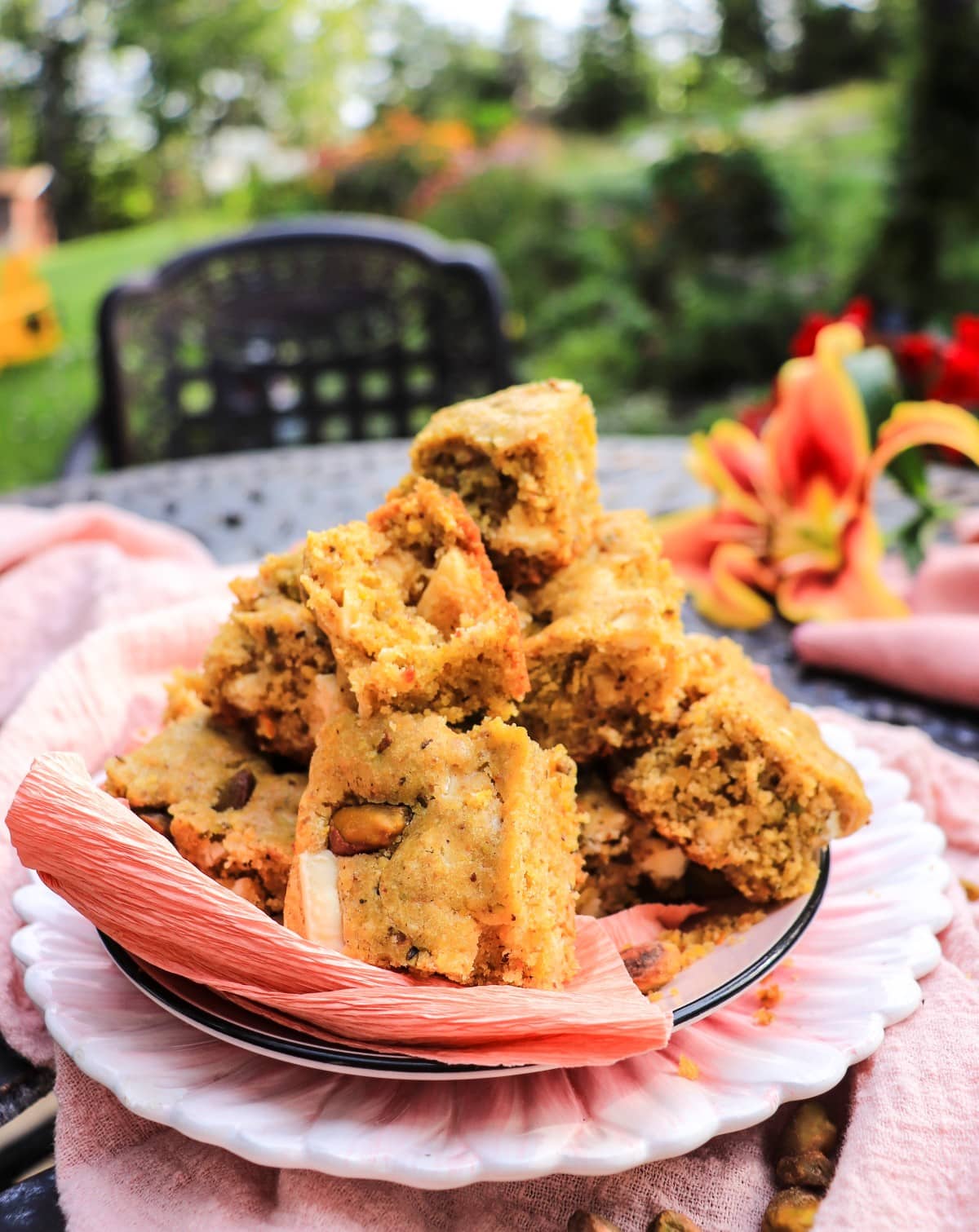 homemade pistachio bars with white chocolate  and orange
